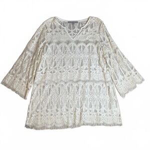 Valerie Stevens Ivory Lace Tunic Top Bell Sleeve | Bohemian Festival Balletcore
